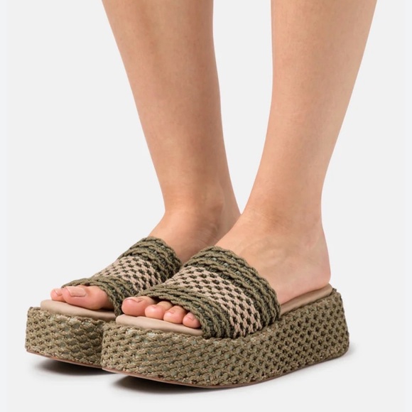 rag & bone Shoes - rag & bone Olive Green Woven Platform Slide Sandals